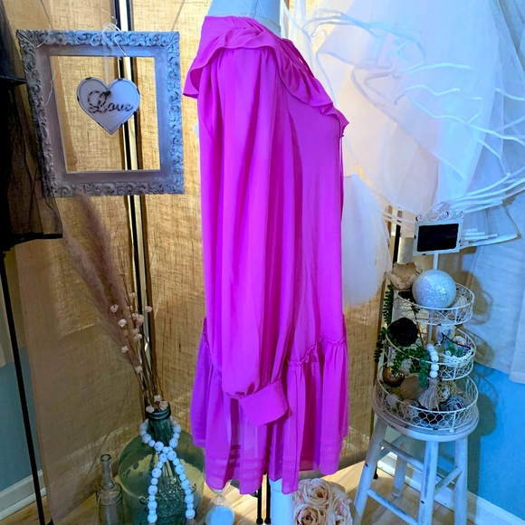 Purple Nelly V-neck Ruffle Long-sleeve Orchid Mini Size 4 Cocktail Dress - Picture 6 of 8
